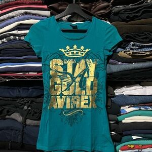 Avirex Women's Teal Short-Sleeve Crewneck Tee with Gold Graphic